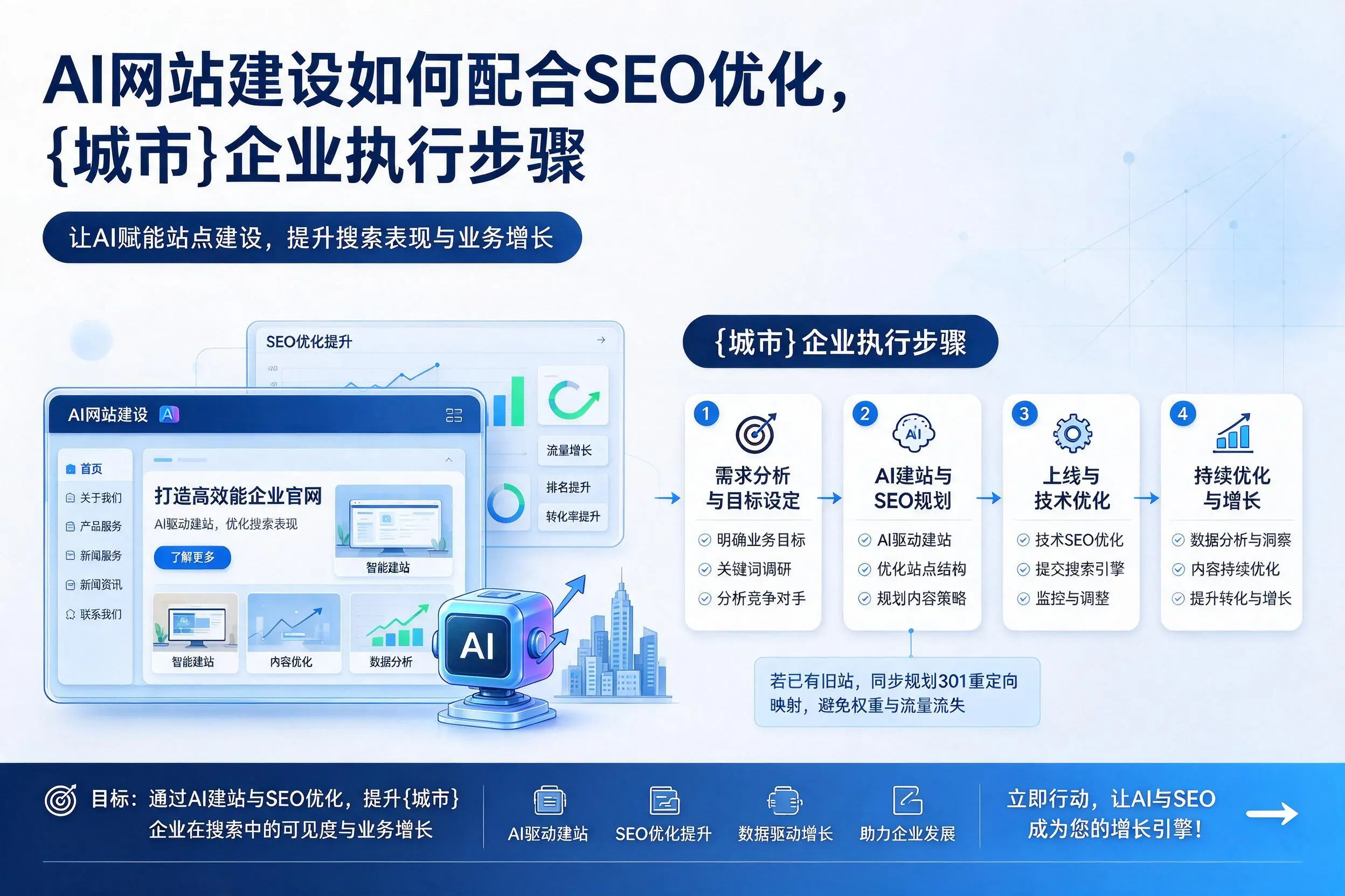 AI网站建设如何配合SEO优化,六盘水企业执行步骤